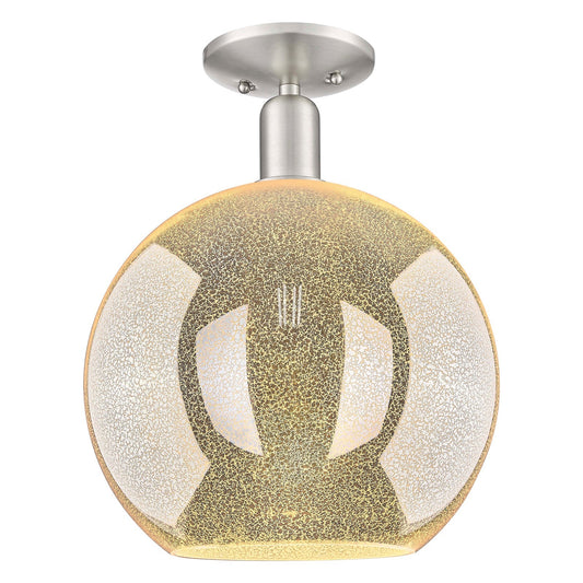 Innovations Athens 12in 1-Light Semi-Flush Mount | Industrial Brushed Satin Nickel and Mercury Glass | Entryway & Hallway | Model 716-1C-SN-G128-12