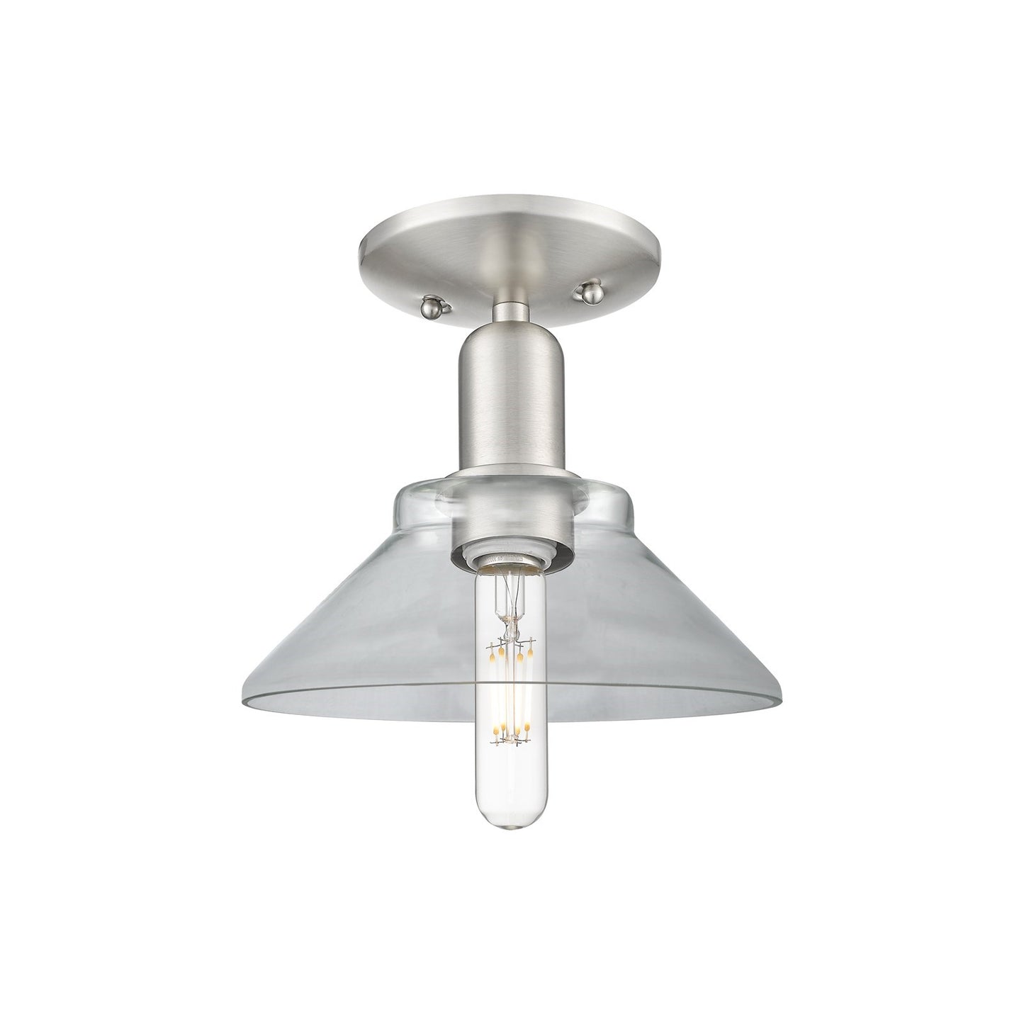 Innovations Orwell 8.38in 1-Light Semi-Flush Mount | Industrial Brushed Satin Nickel Steel and Clear Glass | Kitchen & Hallway | Model 716-1C-SN-G132