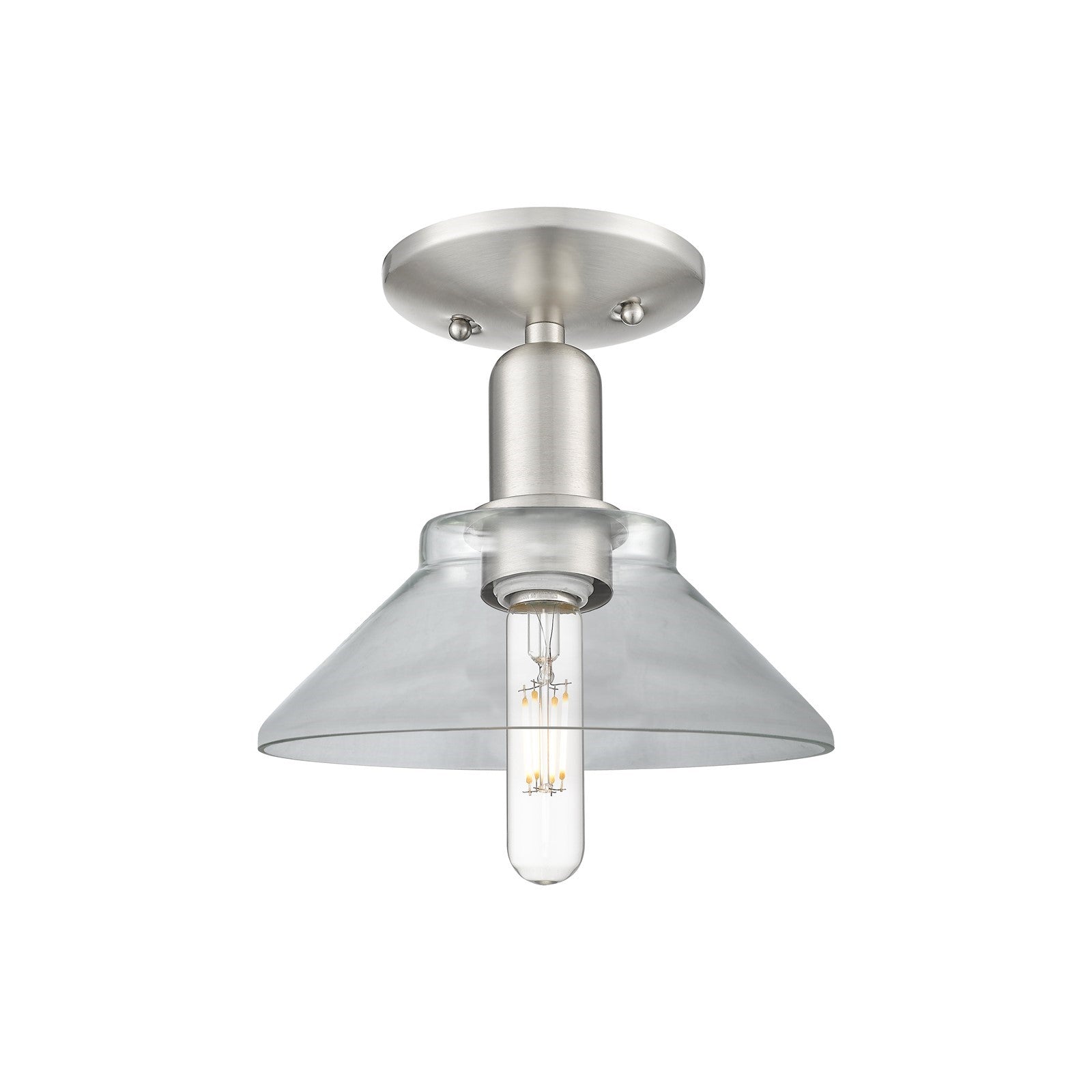 Innovations Orwell 8.38in 1-Light Semi-Flush Mount | Industrial Brushed Satin Nickel Steel and Clear Glass | Kitchen & Hallway | Model 716-1C-SN-G132