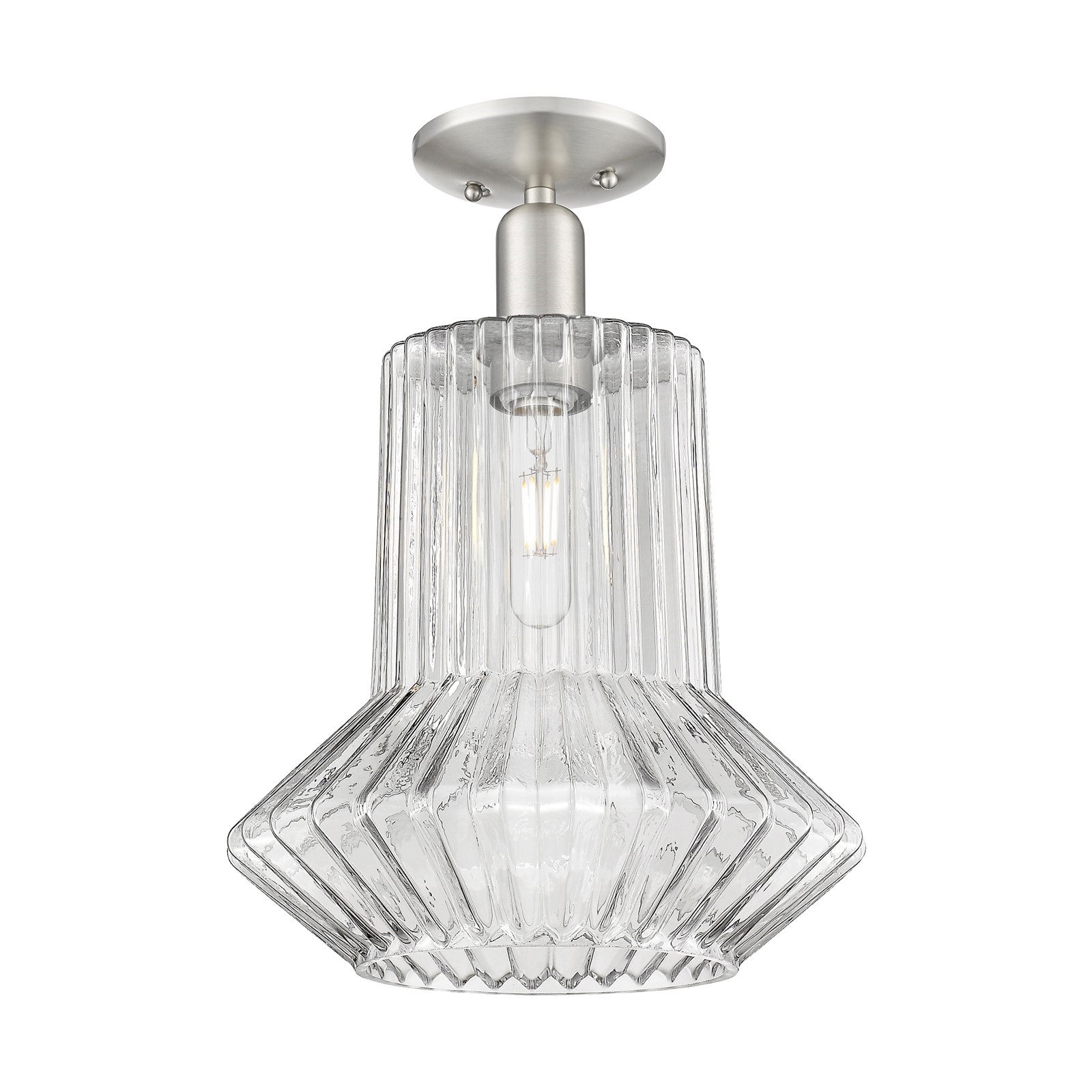 Innovations Springwater 12in 1-Light Semi-Flush Mount | Industrial Brushed Satin Nickel Steel and Clear Fluted Glass | Entryway & | Model 716-1C-SN-G212