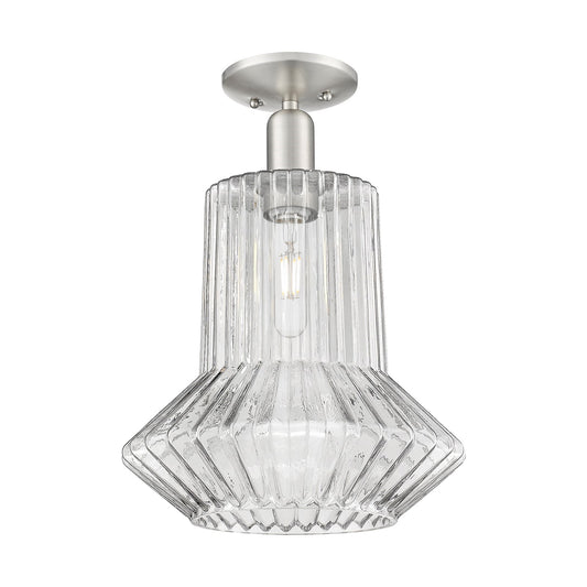 Innovations Springwater 12in 1-Light Semi-Flush Mount | Industrial Brushed Satin Nickel Steel and Clear Fluted Glass | Entryway & | Model 716-1C-SN-G212