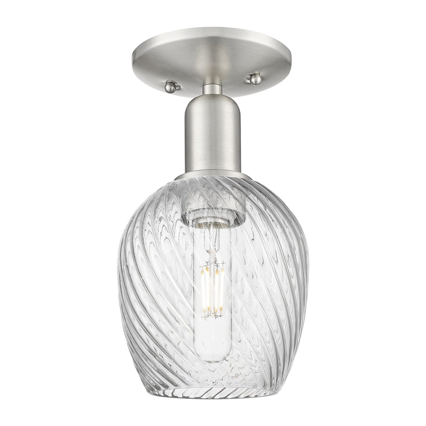 Innovations Salina 6in 1-Light Semi-Flush Mount | Industrial Brushed Satin Nickel Steel and Clear Spiral Fluted Glass | Entryway & | Model 716-1C-SN-G292