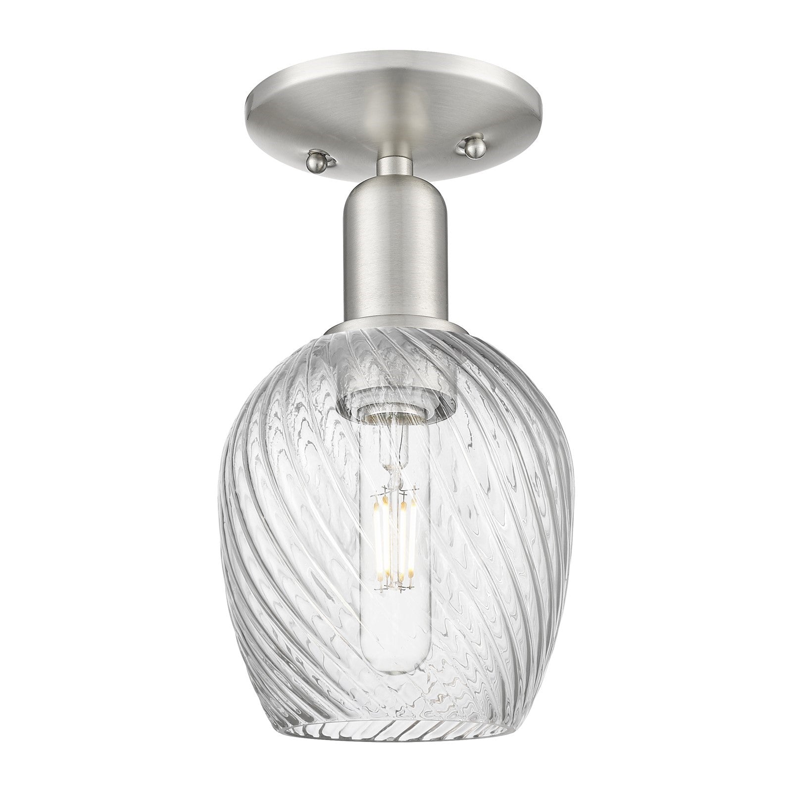 Innovations Salina 6in 1-Light Semi-Flush Mount | Industrial Brushed Satin Nickel Steel and Clear Spiral Fluted Glass | Entryway & | Model 716-1C-SN-G292