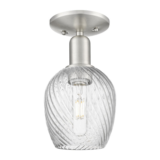 Innovations Salina 6in 1-Light Semi-Flush Mount | Industrial Brushed Satin Nickel Steel and Clear Spiral Fluted Glass | Entryway & | Model 716-1C-SN-G292
