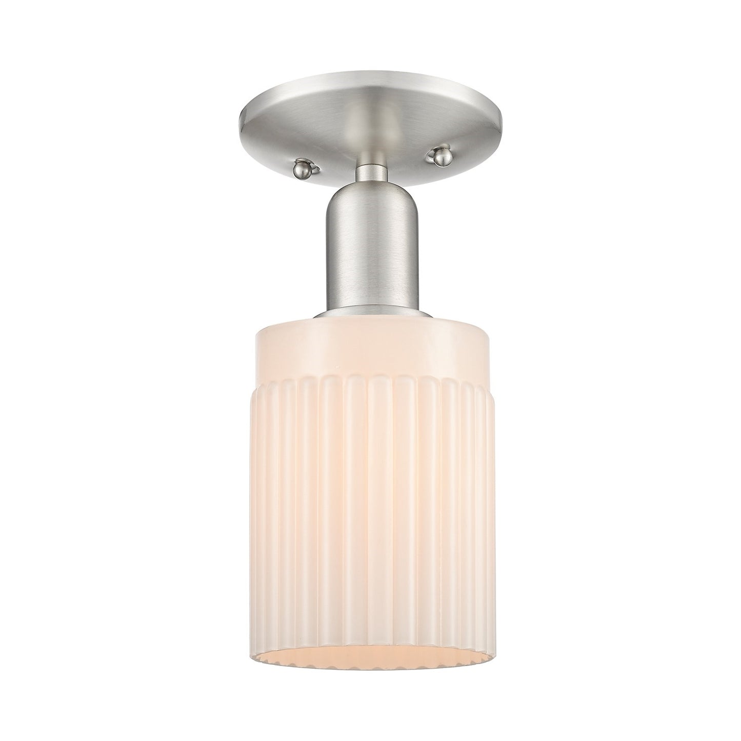 Innovations Hadley 4.5in 1-Light Semi-Flush | Industrial Brushed Satin Nickel and Matte White Ribbed Glass | Entryway & Hallway | Model 716-1C-SN-G341