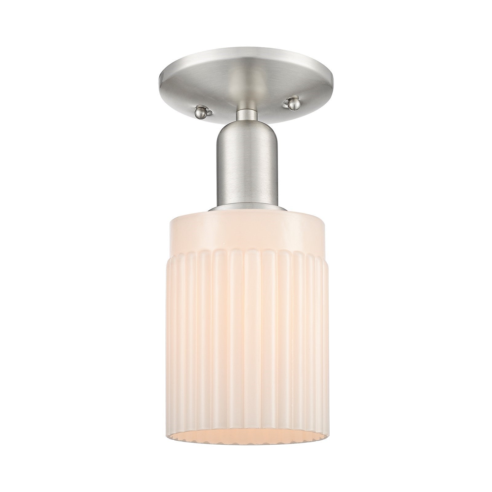 Innovations Hadley 4.5in 1-Light Semi-Flush | Industrial Brushed Satin Nickel and Matte White Ribbed Glass | Entryway & Hallway | Model 716-1C-SN-G341