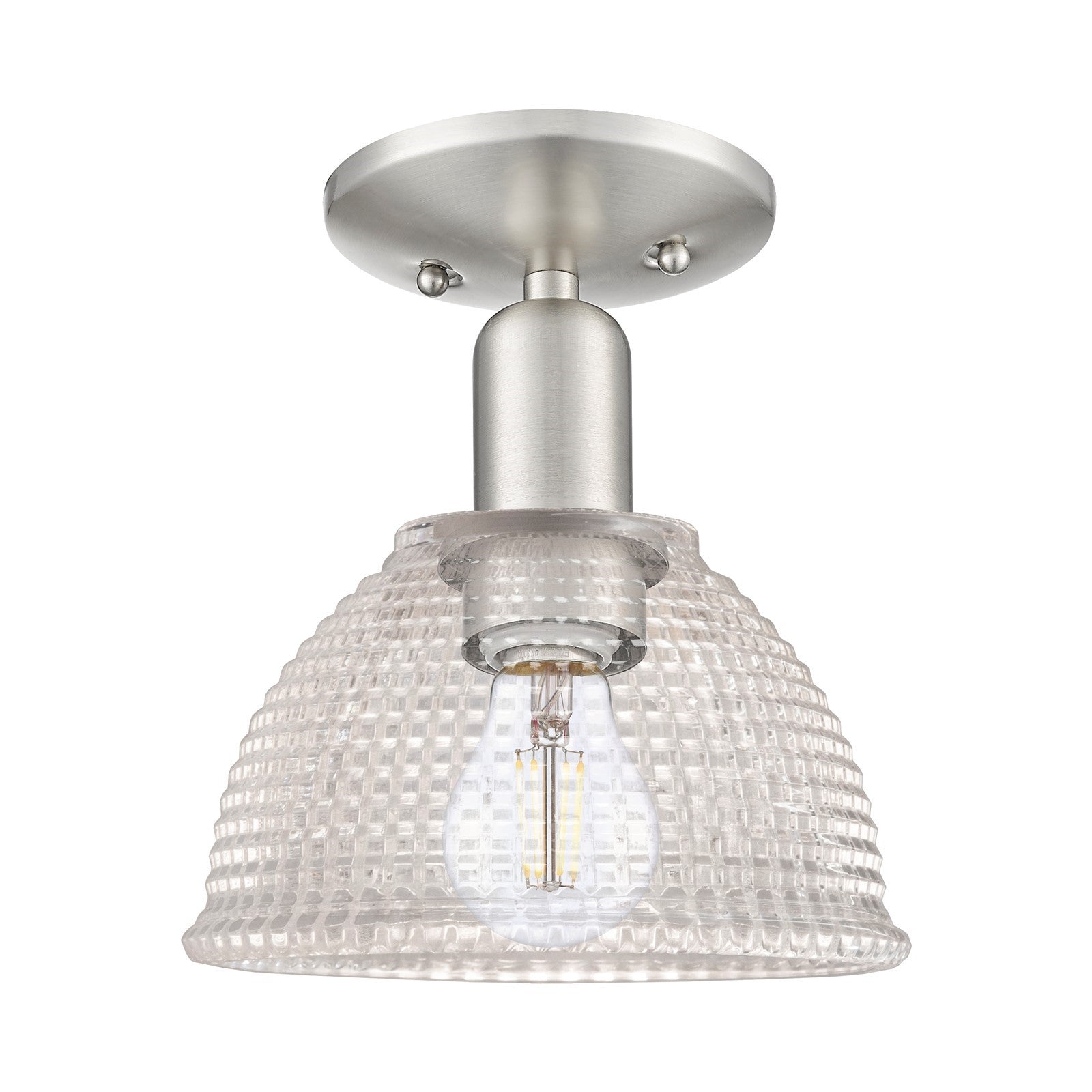 Innovations Arietta 8in 1-Light Semi-Flush Mount | Industrial Brushed Satin Nickel Steel and Clear Glass | Entryway & Hallway | 8 x | Model 716-1C-SN-G422