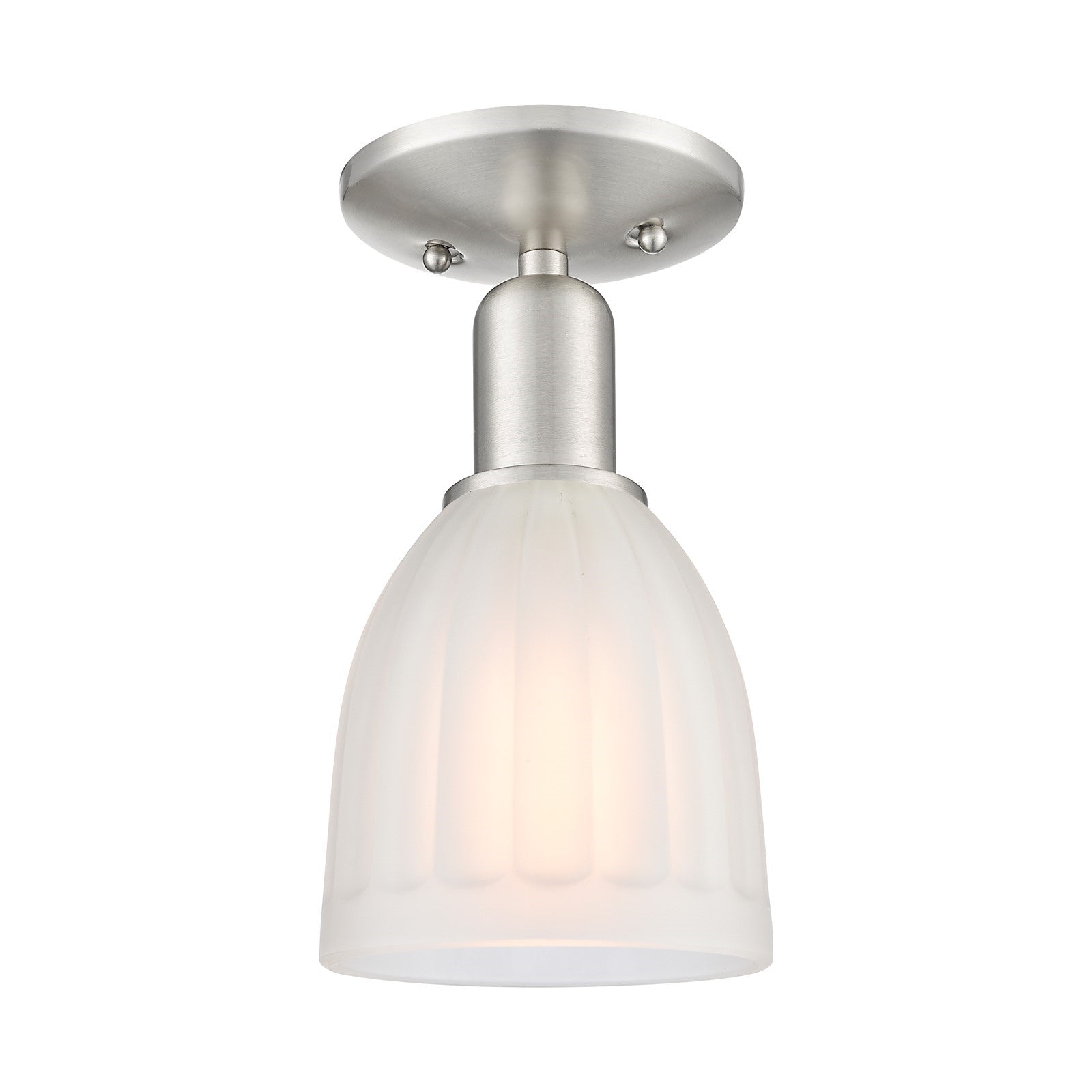 Innovations Brookfield 6in 1-Light Semi-Flush Mount | Industrial Brushed Satin Nickel and White Frosted Ribbed Glass | Bedroom & | Model 716-1C-SN-G441
