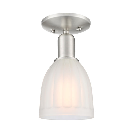 Innovations Brookfield 6in 1-Light Semi-Flush Mount | Industrial Brushed Satin Nickel and White Frosted Ribbed Glass | Bedroom & | Model 716-1C-SN-G441