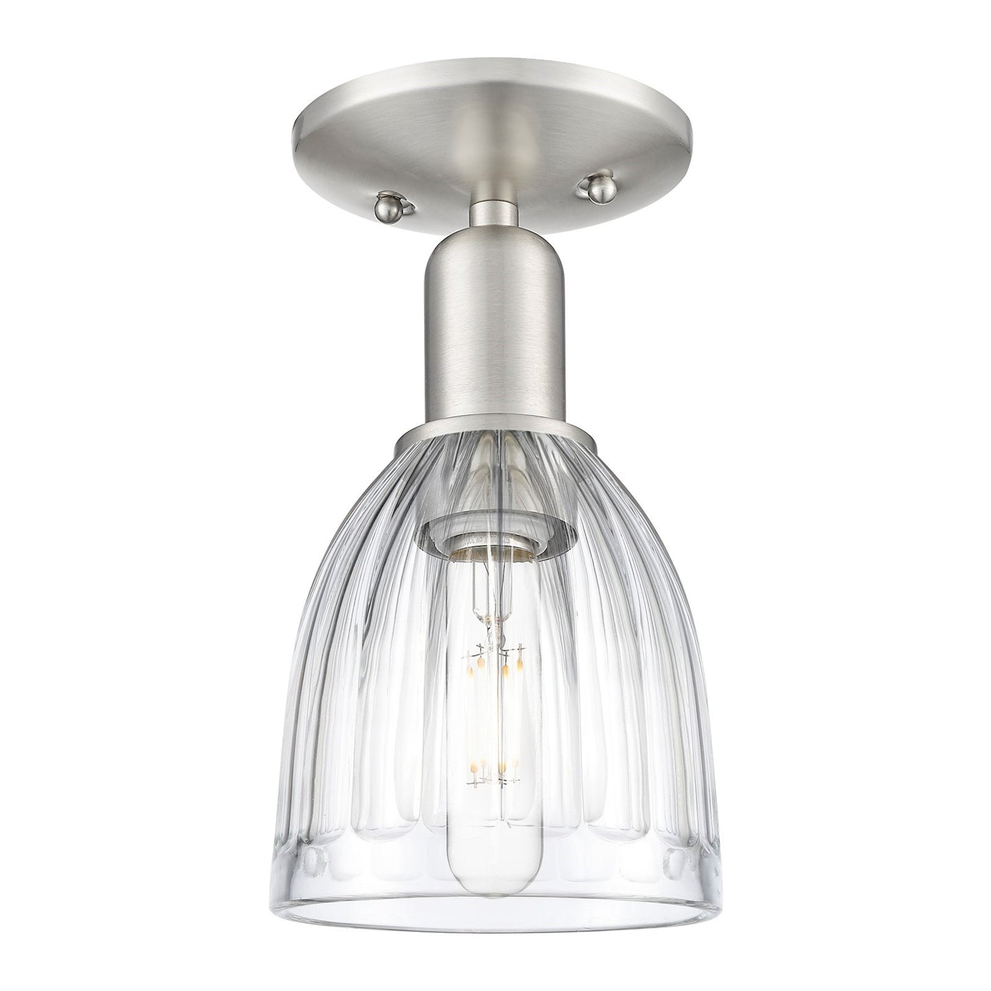 Innovations Brookfield 6in 1-Light Semi-Flush Mount | Industrial Brushed Satin Nickel and Clear Ribbed Glass | Entryway & Hallway | Model 716-1C-SN-G442