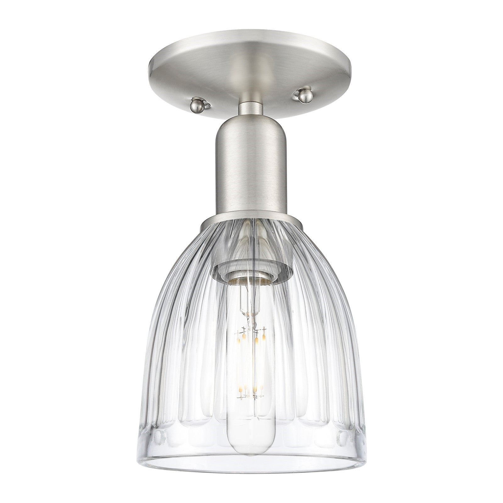 Innovations Brookfield 6in 1-Light Semi-Flush Mount | Industrial Brushed Satin Nickel and Clear Ribbed Glass | Entryway & Hallway | Model 716-1C-SN-G442