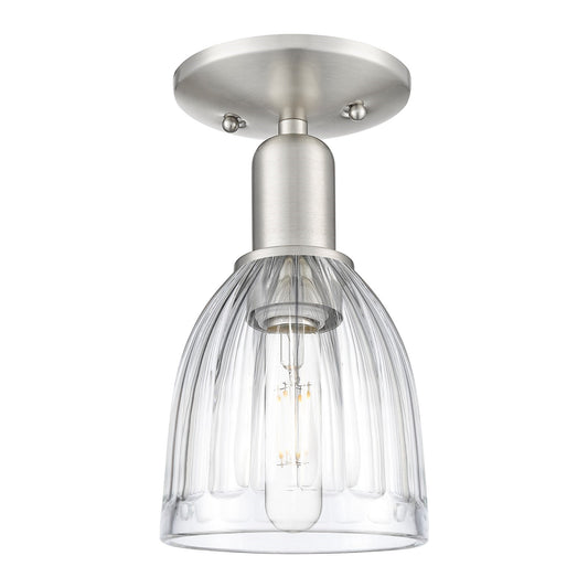 Innovations Brookfield 6in 1-Light Semi-Flush Mount | Industrial Brushed Satin Nickel and Clear Ribbed Glass | Entryway & Hallway | Model 716-1C-SN-G442