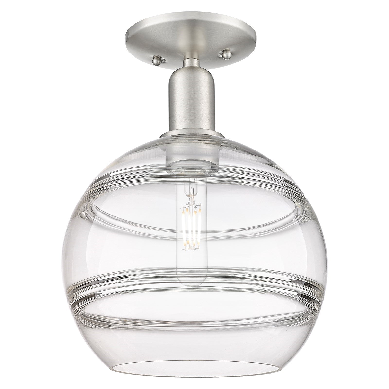 Innovations Rochester 10in 1-Light Semi-Flush Mount | Industrial Brushed Satin Nickel Steel and Clear Glass | Entryway & | Model 716-1C-SN-G556-10CL