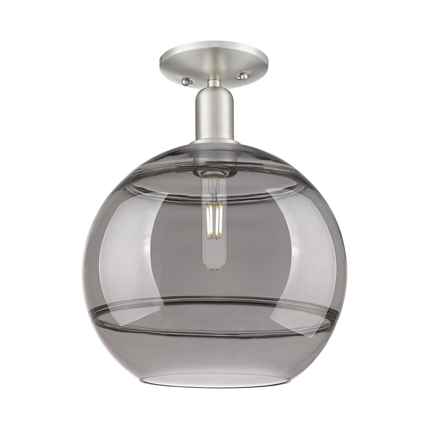 Innovations Rochester 12in 1-Light Semi-Flush Mount | Industrial Brushed Satin Nickel and Light Smoke Glass | Entryway & | Model 716-1C-SN-G556-12SM