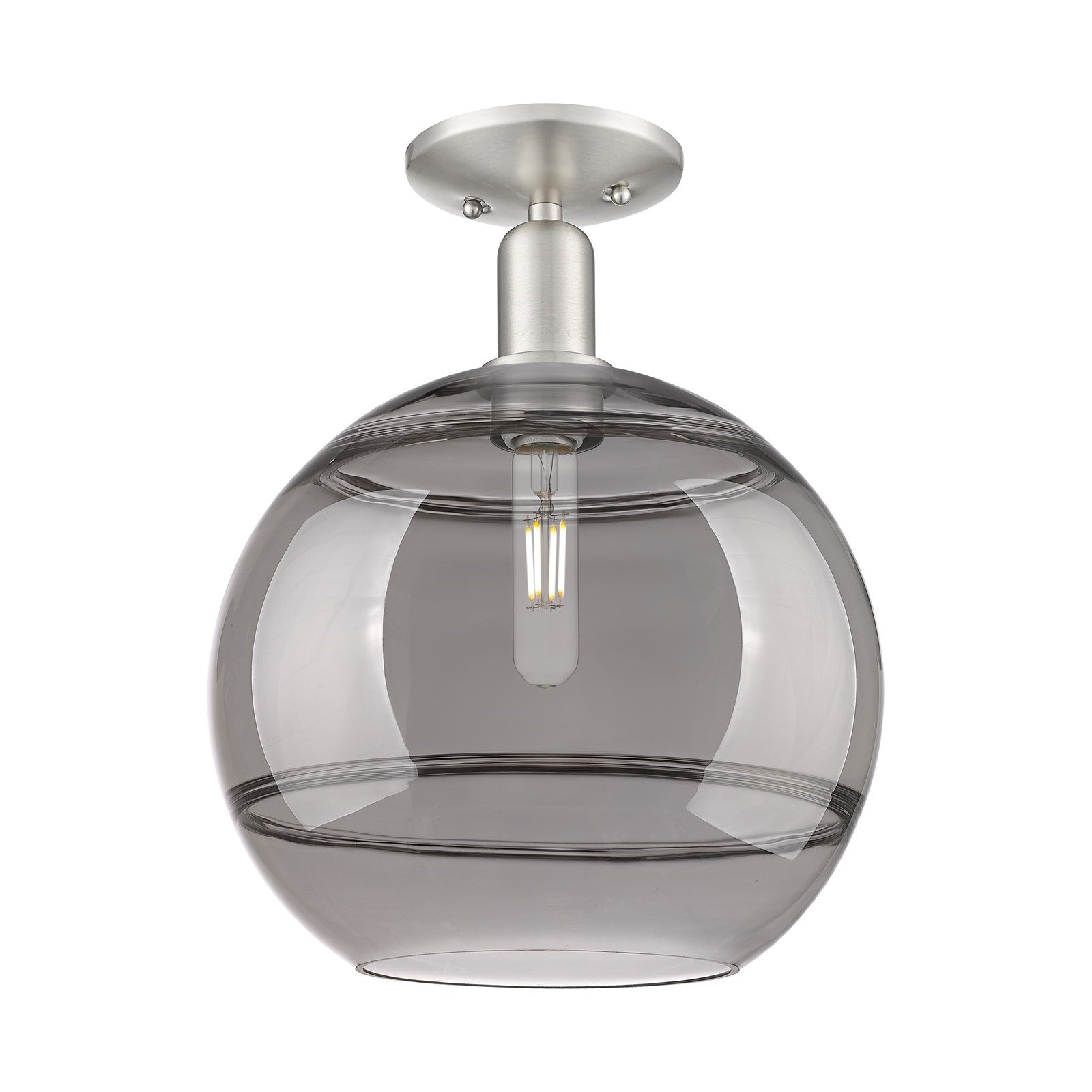 Innovations Rochester 12in 1-Light Semi-Flush Mount | Industrial Brushed Satin Nickel and Light Smoke Glass | Entryway & | Model 716-1C-SN-G556-12SM