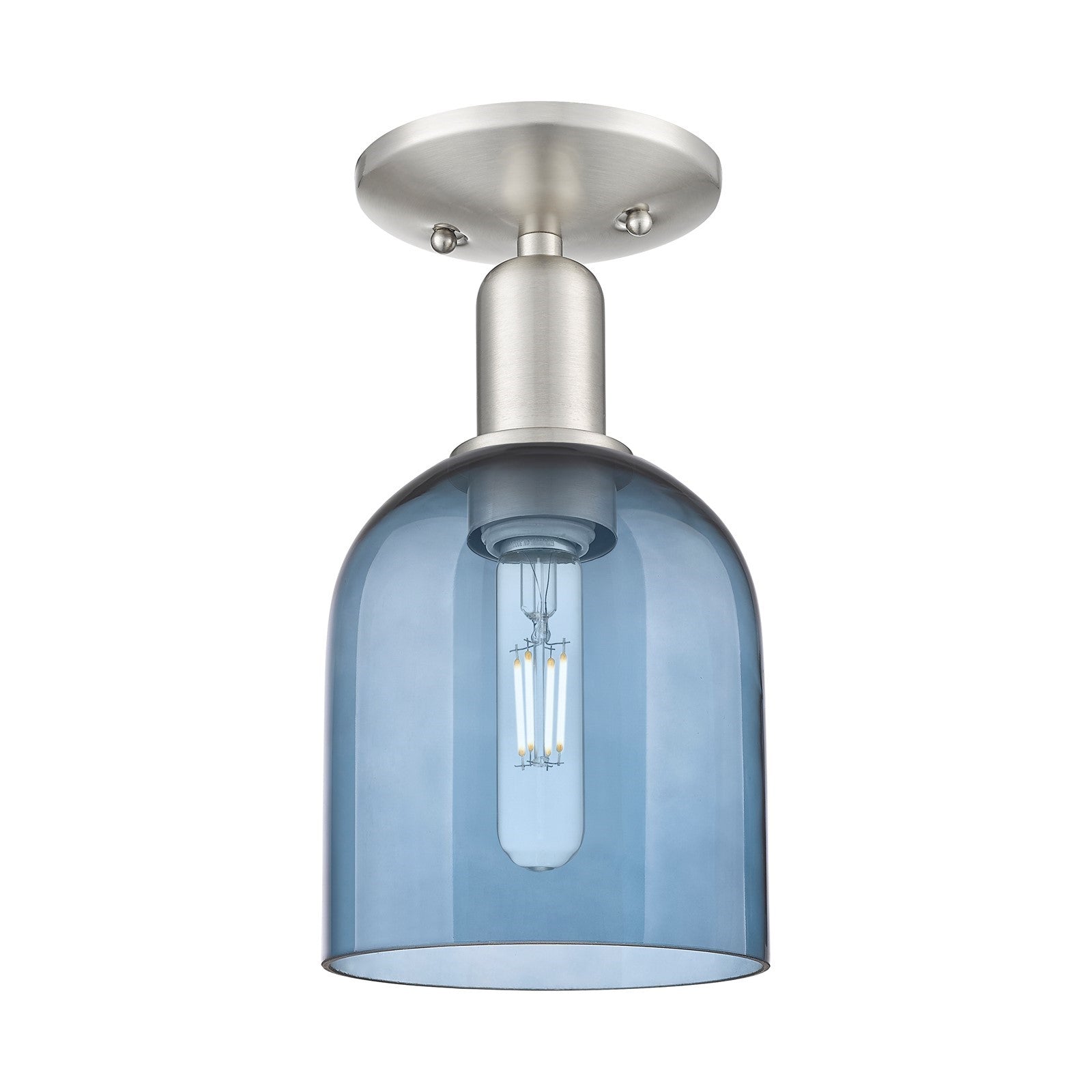 Innovations Bella 6in 1-Light Semi-Flush Mount | Industrial Brushed Satin Nickel and Blue Glass | Hallway & Entryway | 5.5 x 11 | Model 716-1C-SN-G558-6BL