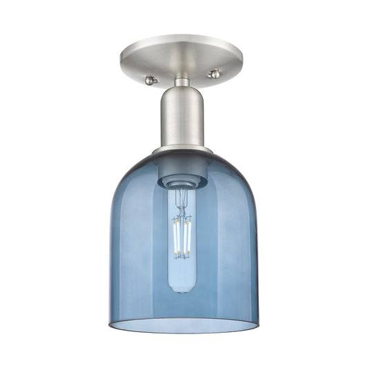 Innovations Bella 6in 1-Light Semi-Flush Mount | Industrial Brushed Satin Nickel and Blue Glass | Hallway & Entryway | 5.5 x 11 | Model 716-1C-SN-G558-6BL