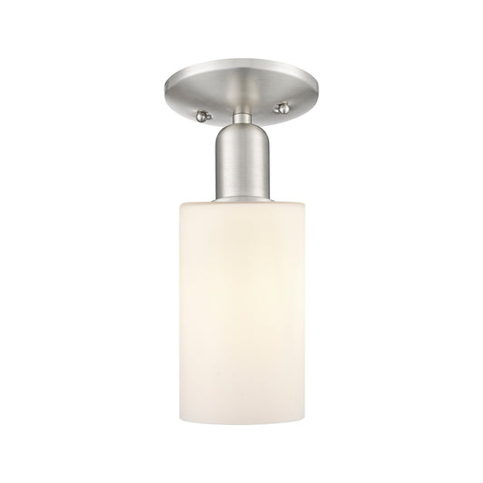 Innovations Clymer 4in 1-Light Semi-Flush Mount | Industrial Brushed Satin Nickel and Matte White Glass | Hallway & Bedroom Ceiling | Model 716-1C-SN-G801