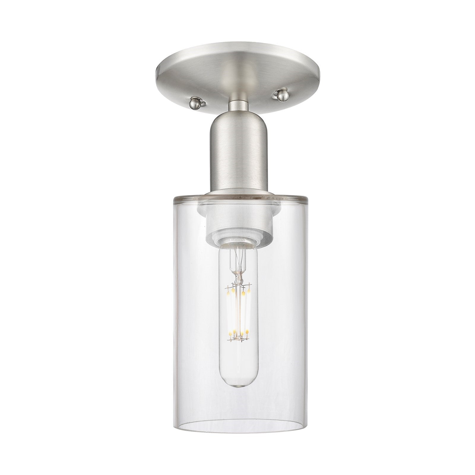 Innovations Clymer 4in 1-Light Semi-Flush | Industrial Brushed Satin Nickel and Clear Glass | Entryway & Hallway | 3.88 x 10.38 in | Model 716-1C-SN-G802