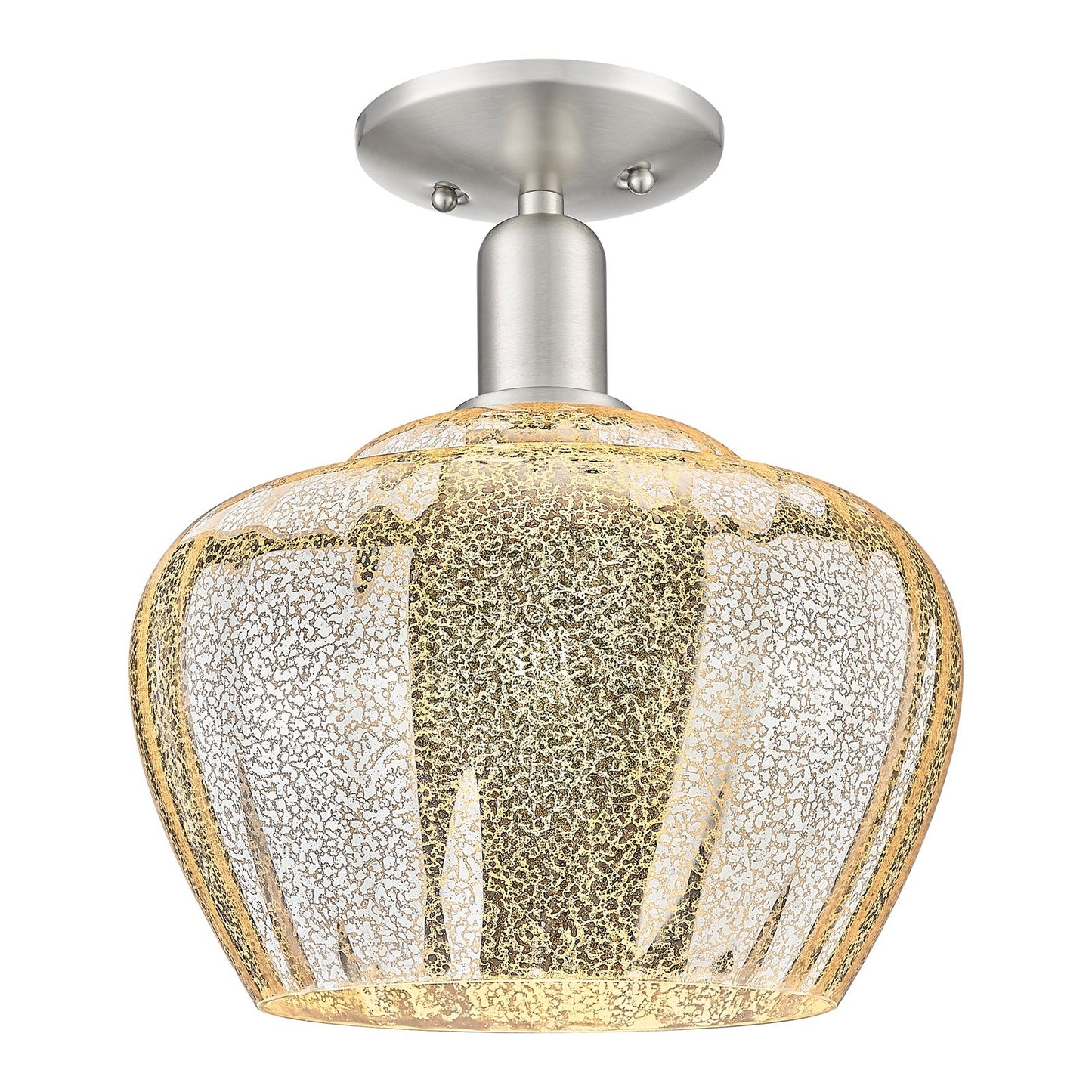 Innovations Fenton 11in 1-Light Semi-Flush Mount | Industrial Brushed Satin Nickel and Mercury Ribbed Glass | Entryway & Hallway | Model 716-1C-SN-G96-L