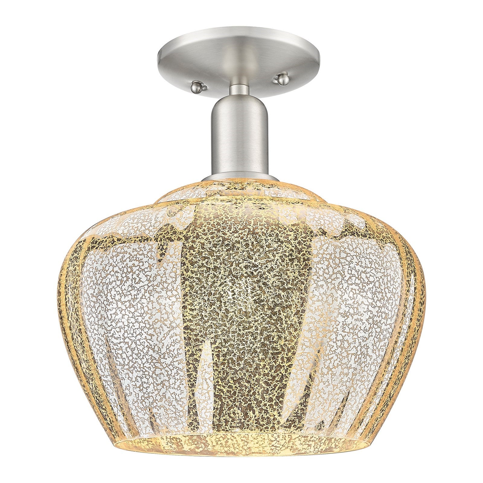 Innovations Fenton 11in 1-Light Semi-Flush Mount | Industrial Brushed Satin Nickel and Mercury Ribbed Glass | Entryway & Hallway | Model 716-1C-SN-G96-L