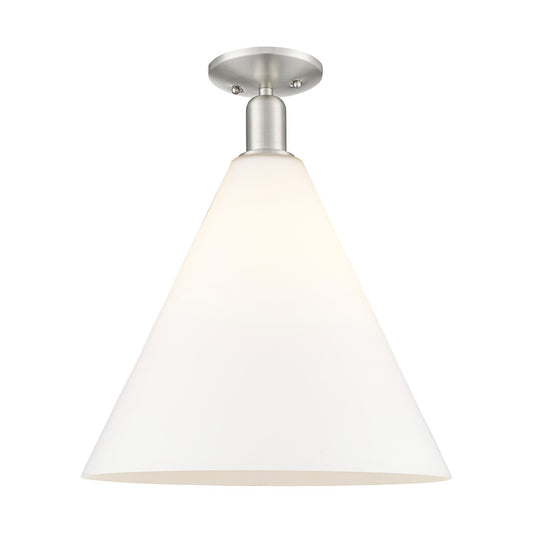 Innovations Berkshire Glass 16in 1-Light Semi-Flush Mount | Industrial Brushed Satin Nickel and Matte White Glass | Entryway & | Model 716-1C-SN-GBC-161