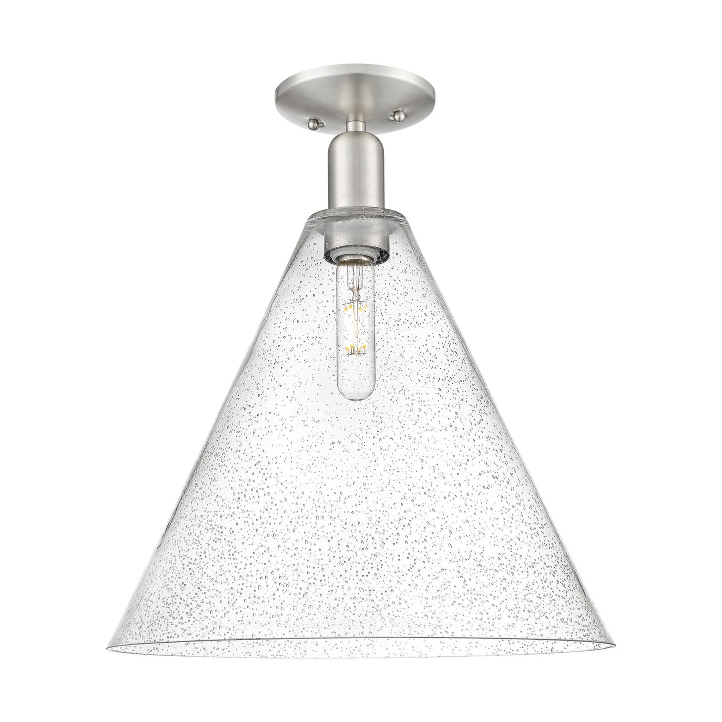 Innovations Berkshire Glass 16in 1-Light Semi-Flush Mount | Industrial Brushed Satin Nickel Steel and Seedy Glass | Entryway & | Model 716-1C-SN-GBC-164