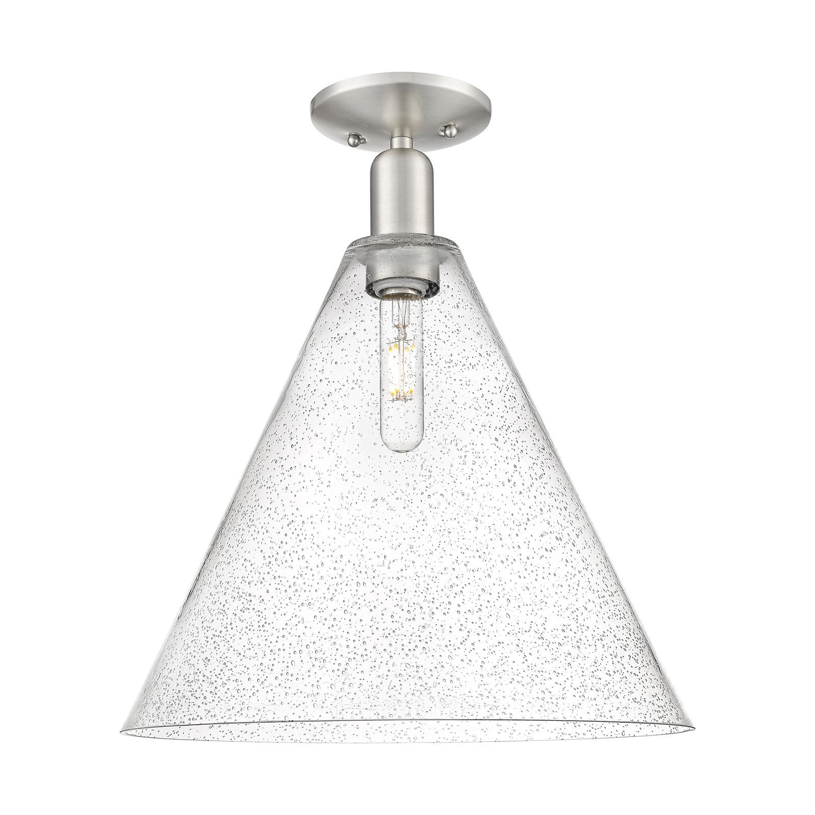 Innovations Berkshire Glass 16in 1-Light Semi-Flush Mount | Industrial Brushed Satin Nickel Steel and Seedy Glass | Entryway & | Model 716-1C-SN-GBC-164