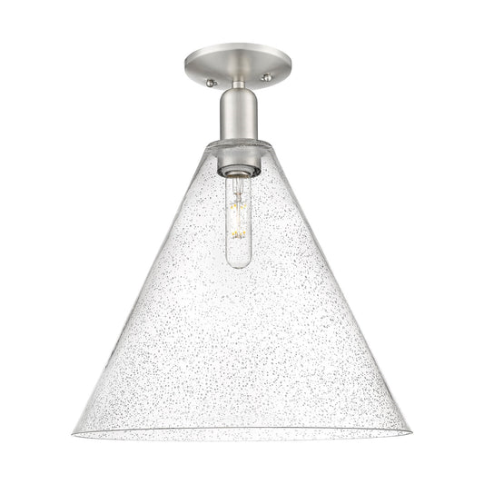 Innovations Berkshire Glass 16in 1-Light Semi-Flush Mount | Industrial Brushed Satin Nickel Steel and Seedy Glass | Entryway & | Model 716-1C-SN-GBC-164