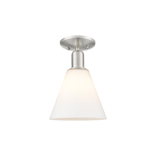 Innovations Berkshire Glass 8in 1-Light Semi-Flush Mount | Industrial Brushed Satin Nickel and Matte White Glass | Hallway & | Model 716-1C-SN-GBC-81