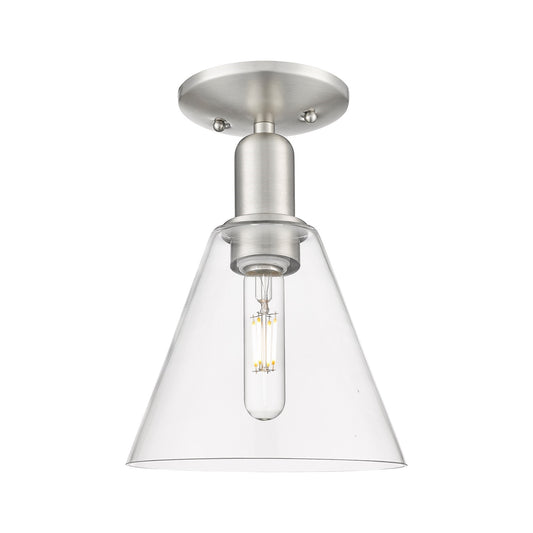 Innovations Berkshire Glass 8in 1-Light Semi-Flush Mount | Industrial Brushed Satin Nickel Steel and Clear Glass | Entryway & | Model 716-1C-SN-GBC-82