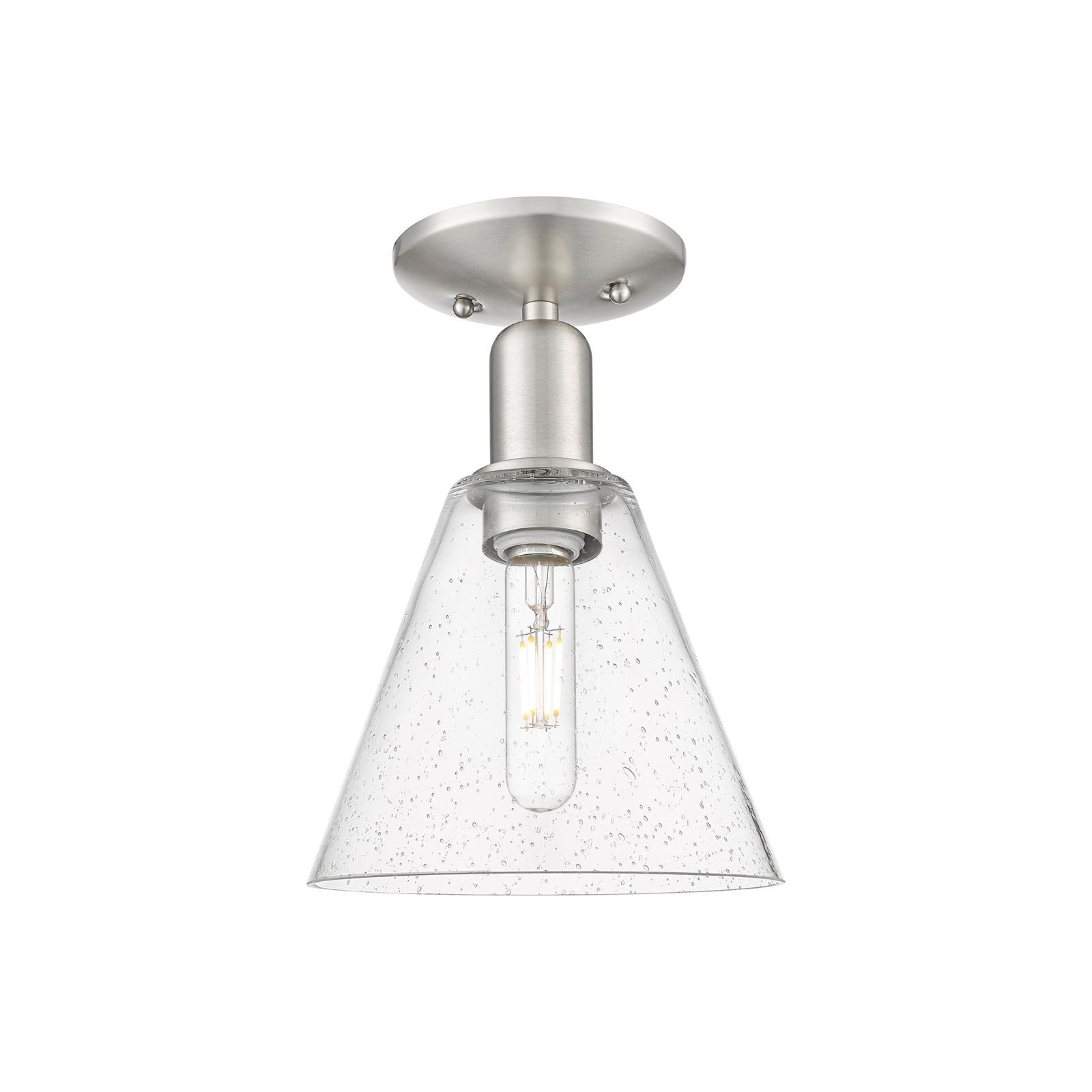 Innovations Berkshire Glass 8in 1-Light Semi-Flush Mount | Industrial Brushed Satin Nickel and Seedy Cone Glass | Entryway & | Model 716-1C-SN-GBC-84
