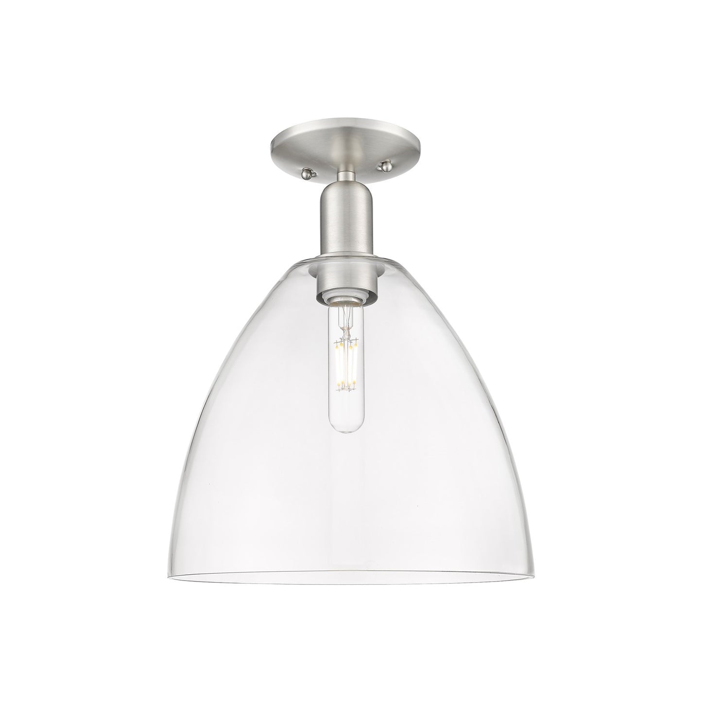 Innovations Bristol 12in 1-Light Semi-Flush Mount | Industrial Brushed Satin Nickel Steel and Clear Glass | Entryway & Hallway | Model 716-1C-SN-GBD-122