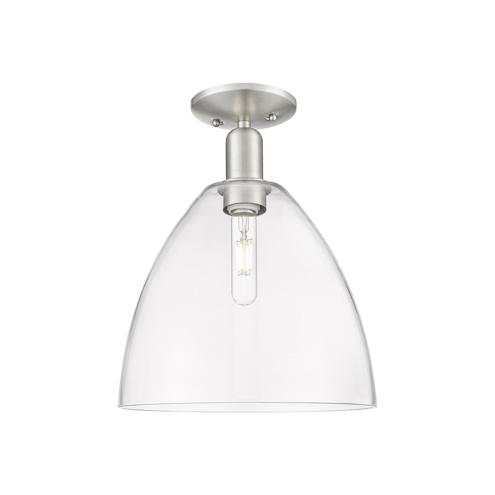 Innovations Bristol 12in 1-Light Semi-Flush Mount | Industrial Brushed Satin Nickel Steel and Clear Glass | Entryway & Hallway | Model 716-1C-SN-GBD-122