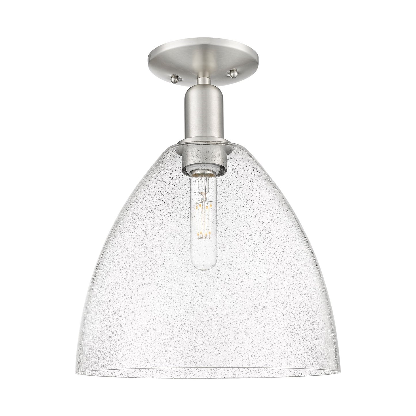 Innovations Bristol 12in 1-Light Semi-Flush Mount | Industrial Brushed Satin Nickel and Seedy Glass | Entryway & Hallway | 12 x | Model 716-1C-SN-GBD-124