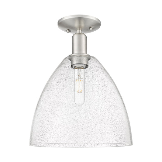 Innovations Bristol 12in 1-Light Semi-Flush Mount | Industrial Brushed Satin Nickel and Seedy Glass | Entryway & Hallway | 12 x | Model 716-1C-SN-GBD-124