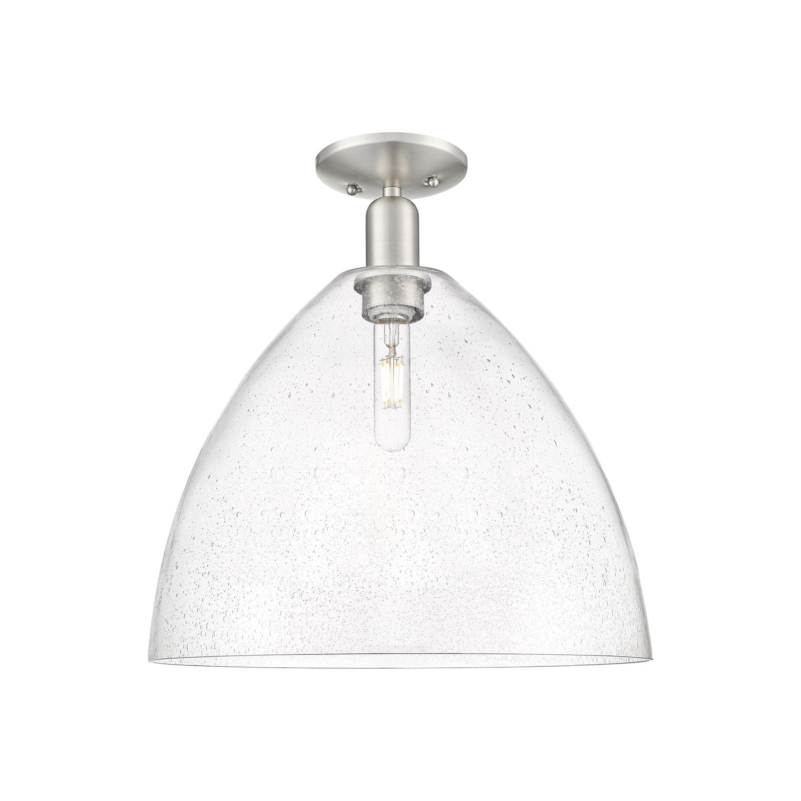 Innovations Bristol 16in 1-Light Semi-Flush Mount | Industrial Brushed Satin Nickel Steel and Seedy Glass | Entryway & Hallway | Model 716-1C-SN-GBD-164