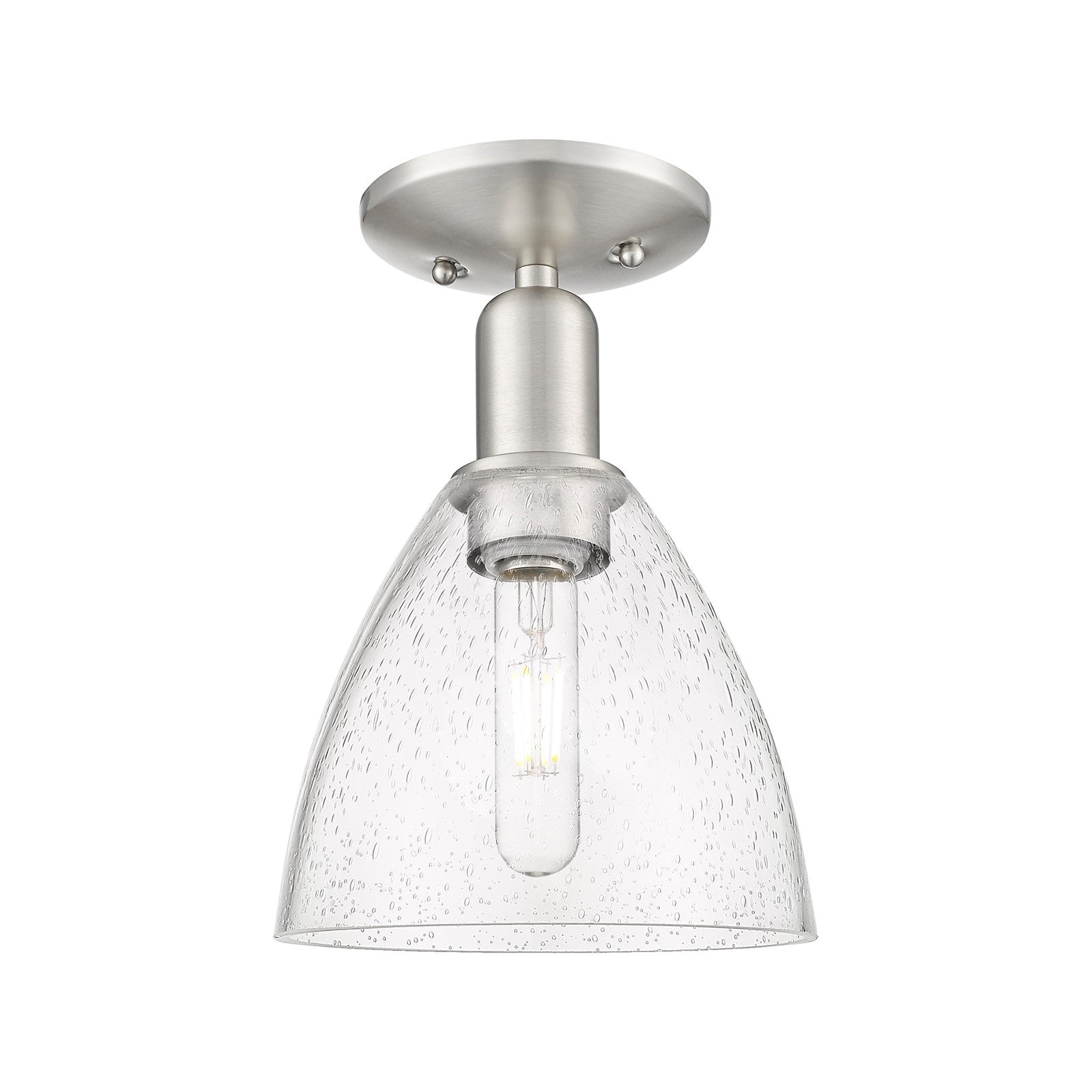 Innovations Bristol 8in 1-Light Semi-Flush Mount | Industrial Brushed Satin Nickel Steel and Seedy Glass | Entryway & Hallway | Model 716-1C-SN-GBD-754