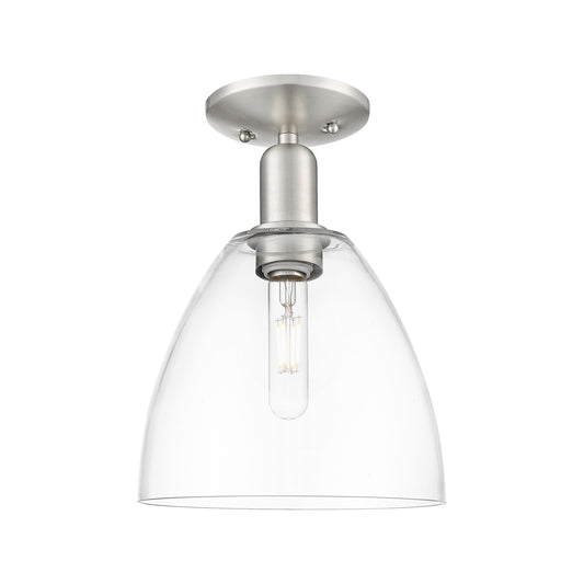Innovations Bristol 9in 1-Light Semi-Flush Mount | Industrial Brushed Satin Nickel and Clear Glass | Damp-Rated Hallway & | Model 716-1C-SN-GBD-92