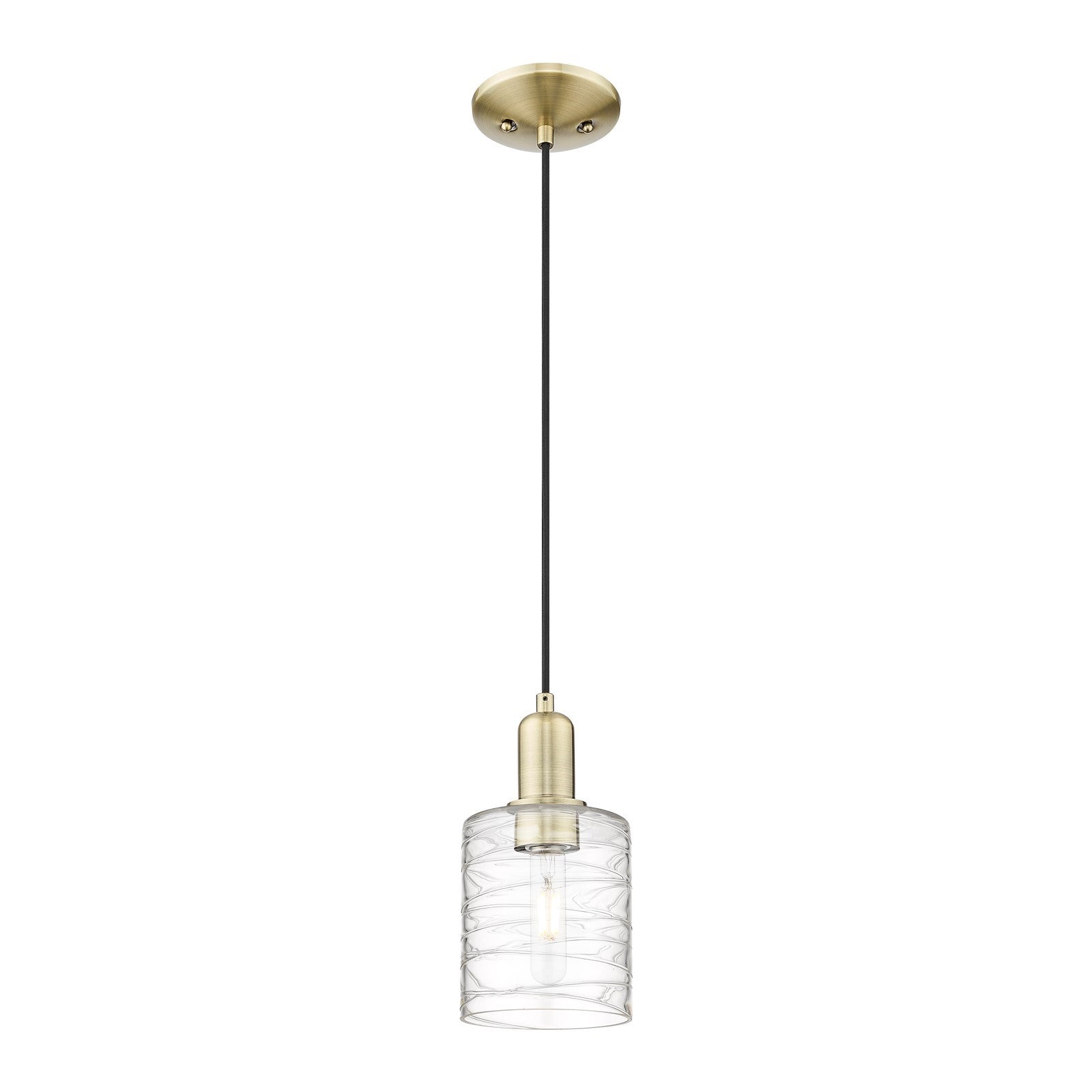 Innovations Cobbleskill 5in 1-Light Mini Pendant | Industrial Antique Brass and Deco Swirl Glass | Kitchen Island & Dining Room | Model 716-1P-AB-G1113