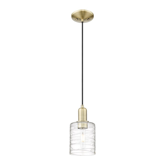 Innovations Cobbleskill 5in 1-Light Mini Pendant | Industrial Antique Brass and Deco Swirl Glass | Kitchen Island & Dining Room | Model 716-1P-AB-G1113