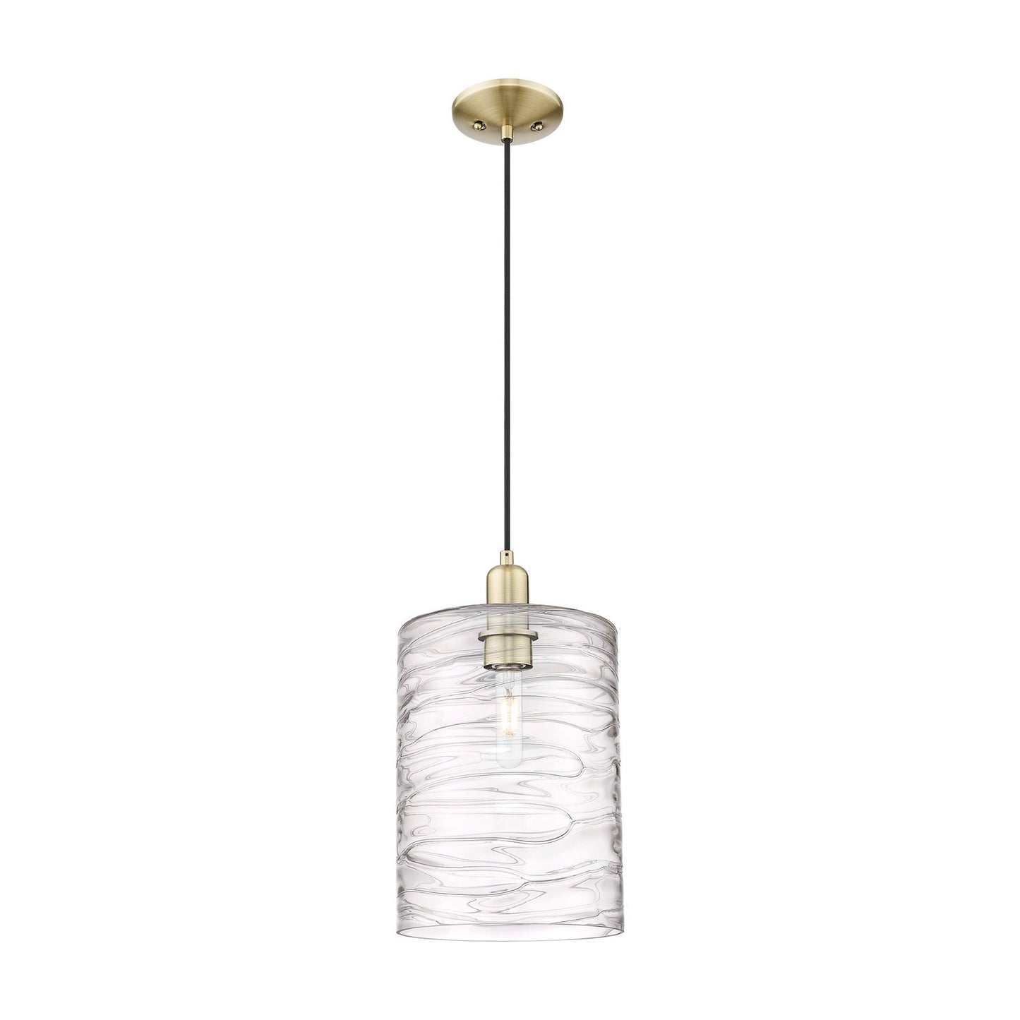 Innovations Cobbleskill 9in 1-Light Mini Pendant | Industrial Antique Brass and Deco Swirl Glass | Kitchen Island & Dining Room | Model 716-1P-AB-G1113-L