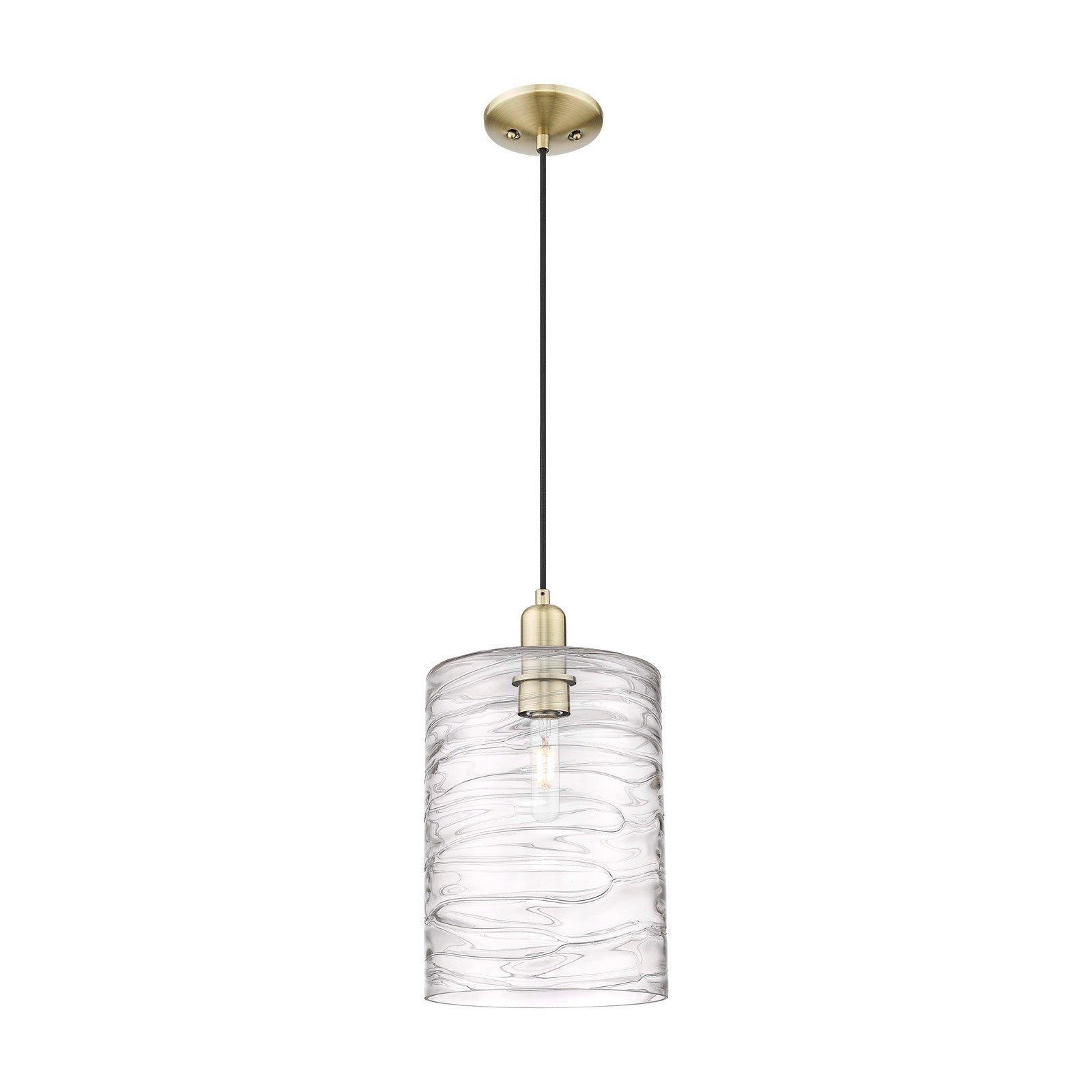 Innovations Cobbleskill 9in 1-Light Mini Pendant | Industrial Antique Brass and Deco Swirl Glass | Kitchen Island & Dining Room | Model 716-1P-AB-G1113-L