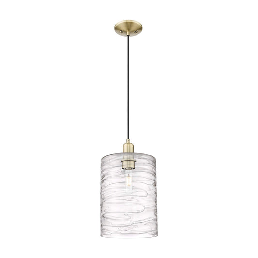Innovations Cobbleskill 9in 1-Light Mini Pendant | Industrial Antique Brass and Deco Swirl Glass | Kitchen Island & Dining Room | Model 716-1P-AB-G1113-L
