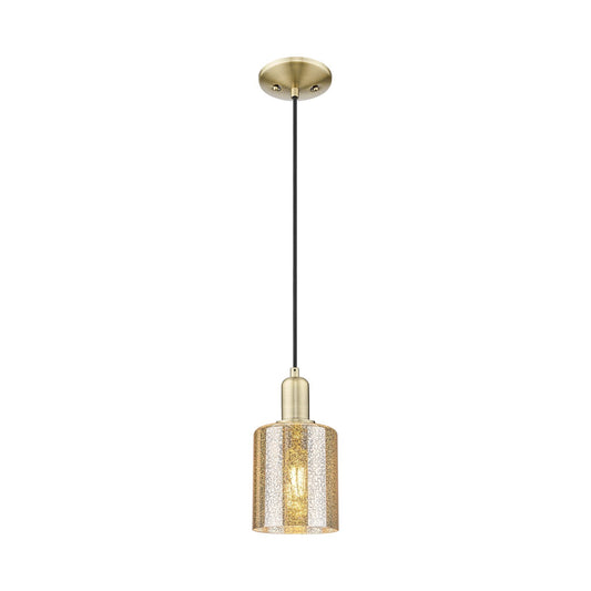 Innovations Cobbleskill 5in 1-Light Mini Pendant | Industrial Antique Brass Steel and Mercury Glass | Kitchen Island & Dining Room | Model 716-1P-AB-G116