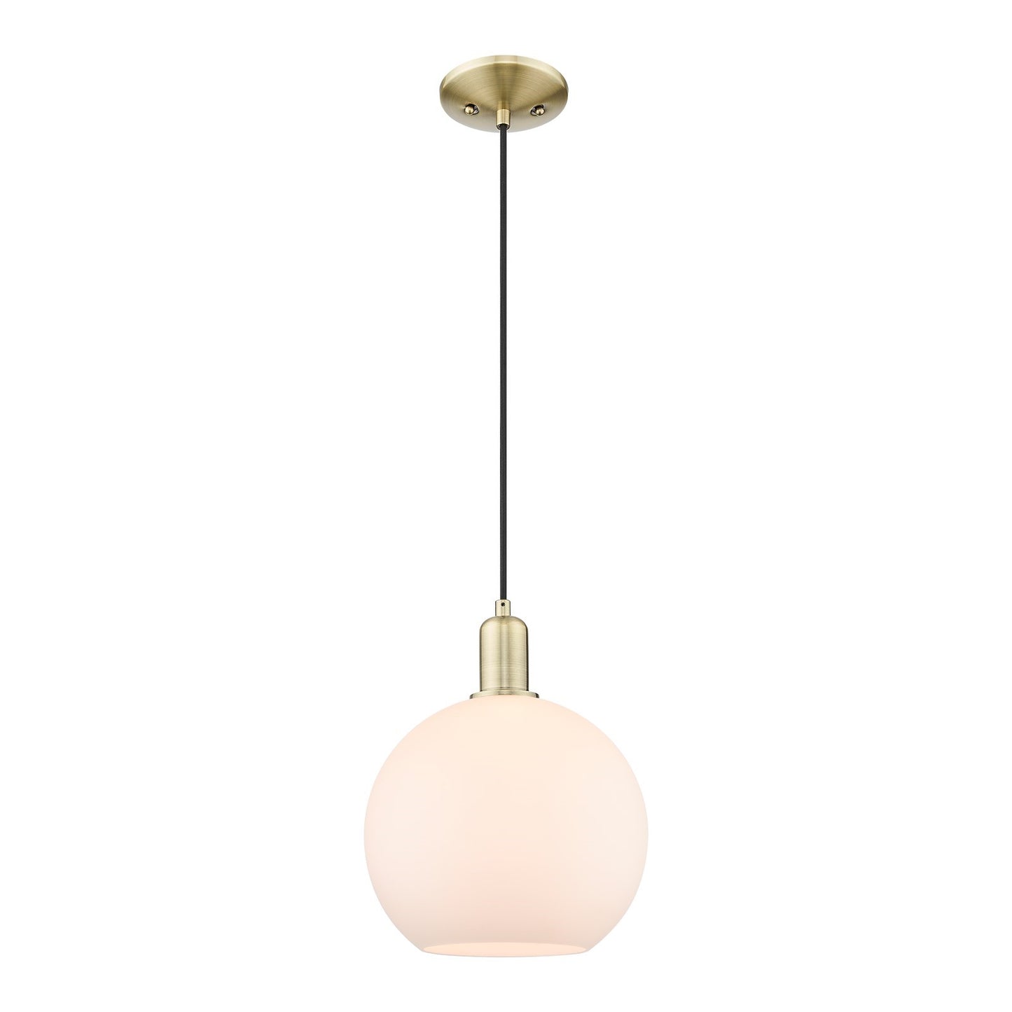 Innovations Athens 10in 1-Light Mini Pendant | Industrial Antique Brass Steel and Matte White Glass | Kitchen Island & Dining | Model 716-1P-AB-G121-10