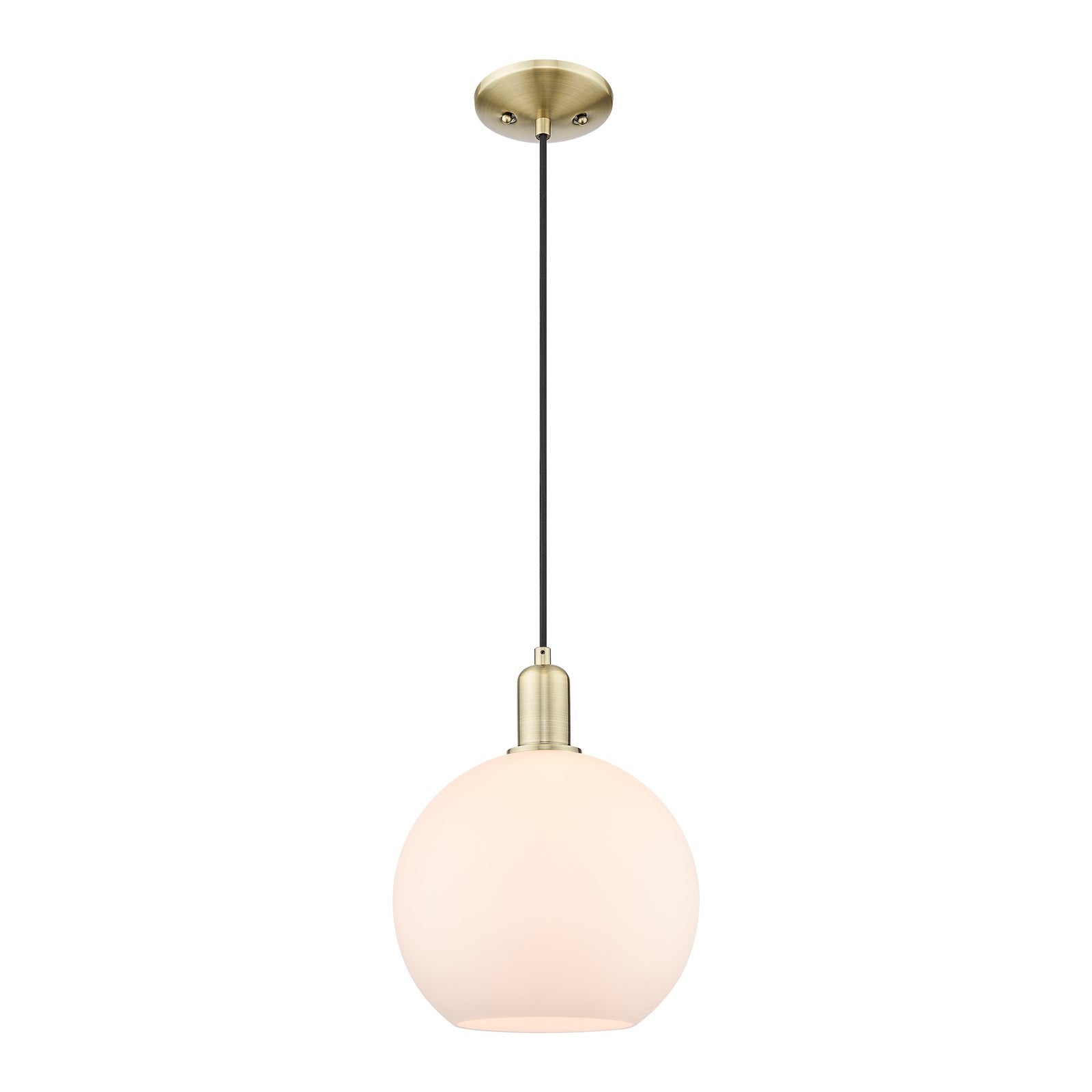 Innovations Athens 10in 1-Light Mini Pendant | Industrial Antique Brass Steel and Matte White Glass | Kitchen Island & Dining | Model 716-1P-AB-G121-10