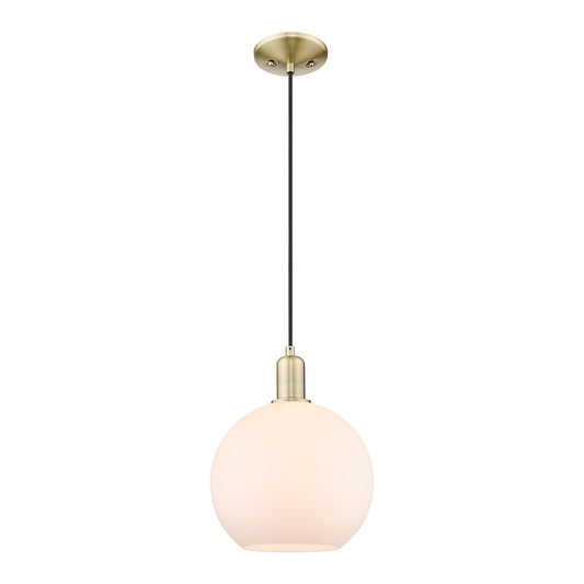 Innovations Athens 10in 1-Light Mini Pendant | Industrial Antique Brass Steel and Matte White Glass | Kitchen Island & Dining | Model 716-1P-AB-G121-10