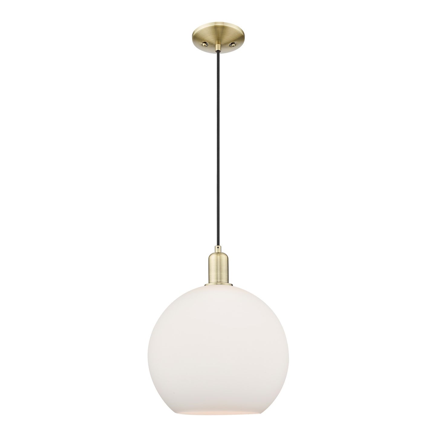 Innovations Athens 12in 1-Light Mini Pendant | Industrial Antique Brass Steel and Matte White Glass | Kitchen Island & Dining | Model 716-1P-AB-G121-12
