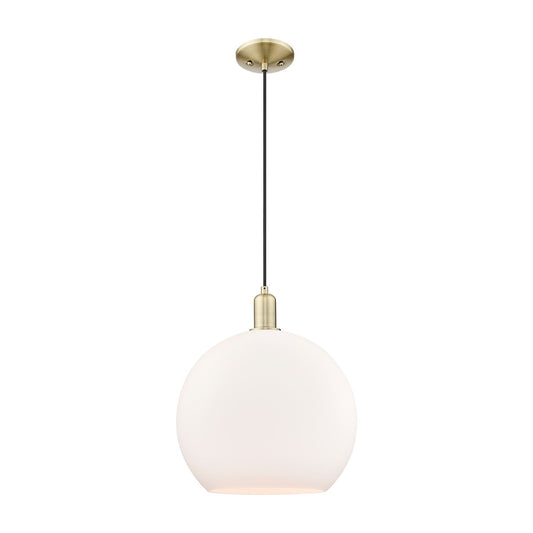 Innovations Athens 14in 1-Light Mini Pendant | Industrial Antique Brass and Matte White Glass | Kitchen Island & Dining Room | Model 716-1P-AB-G121-14